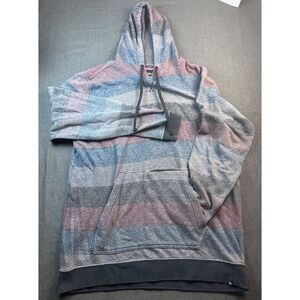 Burnside Mens XL Striped Pullover Hoodie Sweatshirt Gray Blue Red‎ Casual